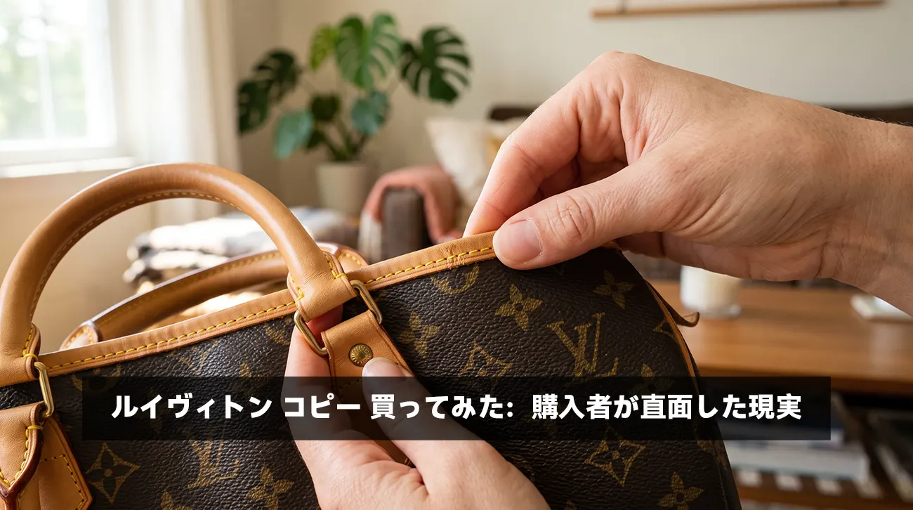 モノグラム柄バッグの縫製や革の質感を近くでチェックする様子